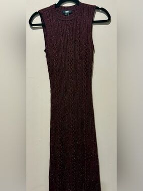 PAIGE Burgundy Sparkle Metallic Ribbed Sweater Dress | XS